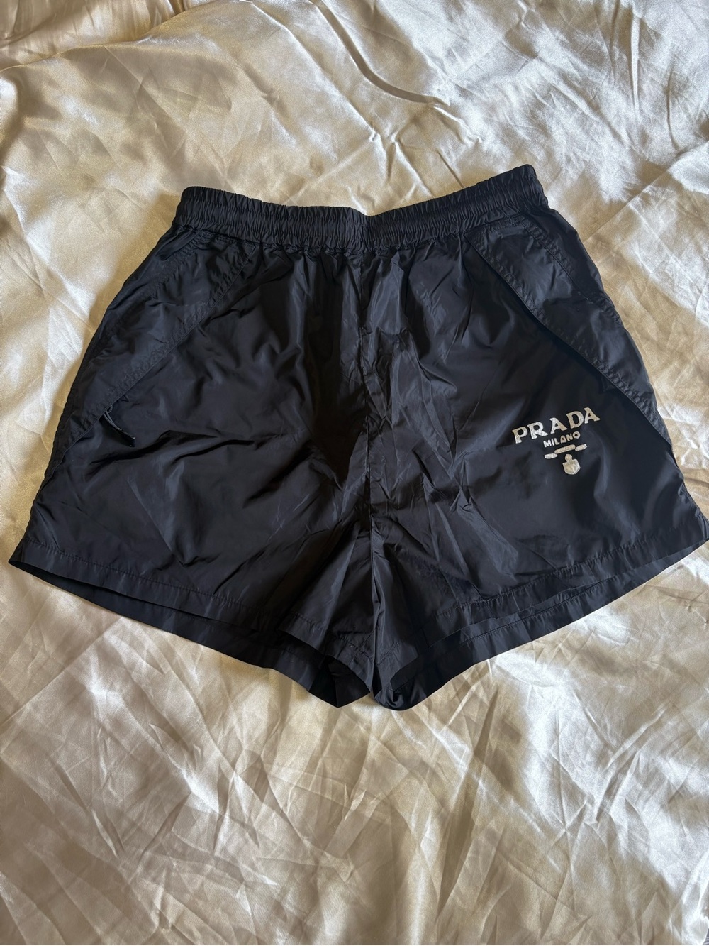 Prada Black Women's Athletic Shorts with White Logo